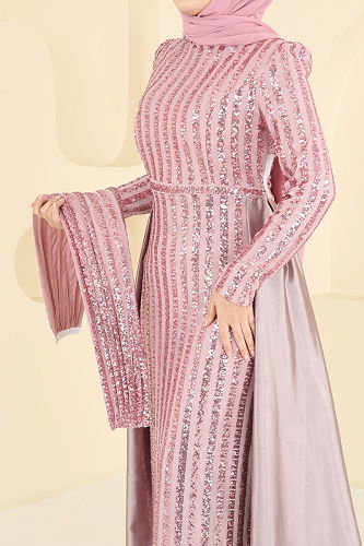 moda selvim Evening Dress 2848ELCK1161 Powder - Thumbnail