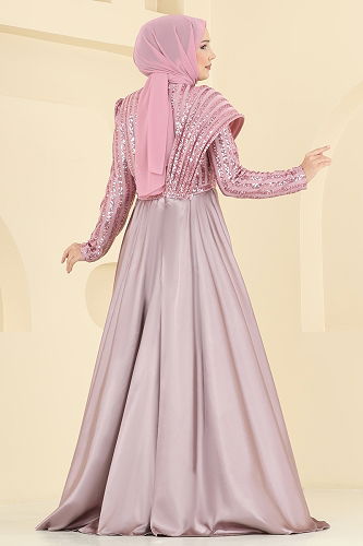 moda selvim Evening Dress 2848ELCK1161 Powder - Thumbnail