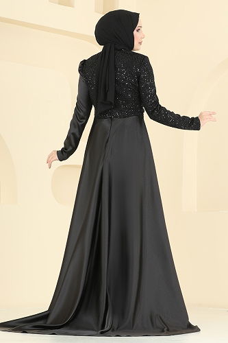 moda selvim Evening Dress 2849ELCK1161 Black - Thumbnail