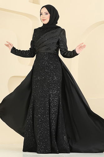 moda selvim Evening Dress 2849ELCK1161 Black - Thumbnail