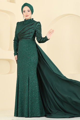 moda selvim Evening Dress 2849ELCK1161 Emerald - Thumbnail