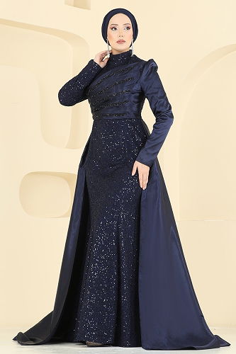 moda selvim Evening Dress 2849ELCK1161 Navy Blue - Thumbnail