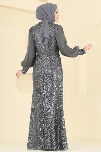 moda selvim Evening Dress 2854ELC1143 Anthracite - Thumbnail