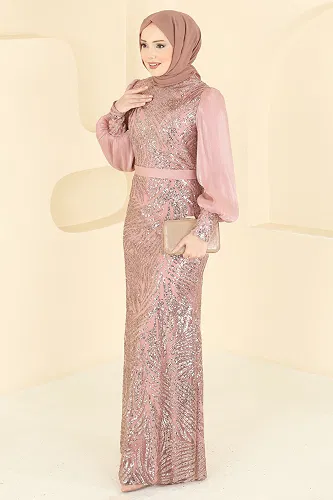 moda selvim Evening Dress 2854ELC1143 Rose Dried - Thumbnail