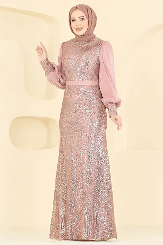 moda selvim Evening Dress 2854ELC1143 Rose Dried - Thumbnail