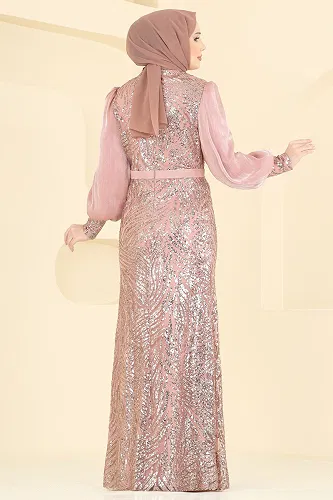moda selvim Evening Dress 2854ELC1143 Rose Dried - Thumbnail