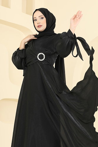 moda selvim Evening Dress 2855ELC1143 Black - Thumbnail