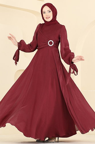 moda selvim فستان سهرة خمري 2855ELC1143 - Thumbnail