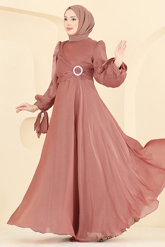 moda selvim فستان سهرة نحاسي 2855ELC1143 - Thumbnail