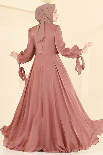 moda selvim فستان سهرة نحاسي 2855ELC1143 - Thumbnail