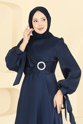 moda selvim فستان سهرة كحلي 2855ELC1143 - Thumbnail