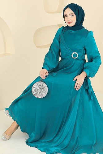 moda selvim Evening Dress 2855ELC1143 Petroleum - Thumbnail