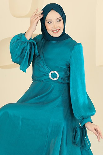 moda selvim فستان سهرة بترولي 2855ELC1143 - Thumbnail