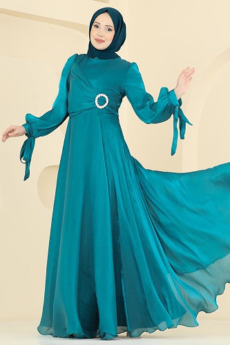 moda selvim فستان سهرة بترولي 2855ELC1143 - Thumbnail