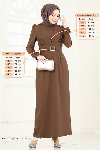 moda selvim Evening Dress 3008ARL1089 Brown - Thumbnail