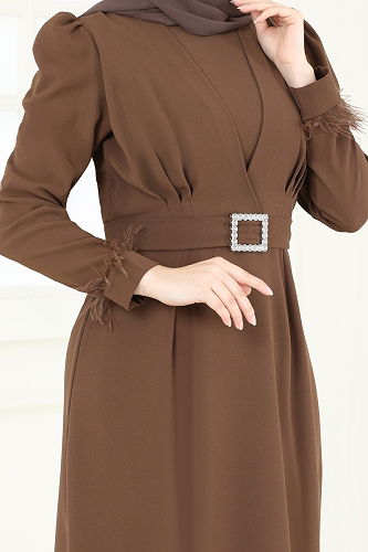 moda selvim فستان سهرة بني 3008ARL1089 - Thumbnail