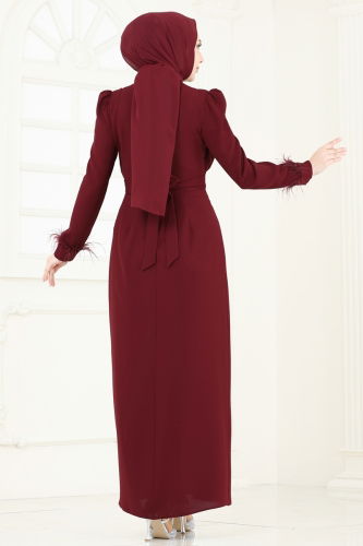 moda selvim Evening Dress 3008ARL1089 Burgundy - Thumbnail