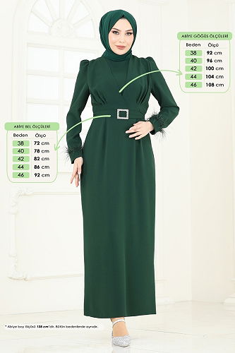 moda selvim Evening Dress 3008ARL1089 Emerald - Thumbnail