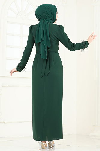 moda selvim فستان سهرة زيتي 3008ARL1089 - Thumbnail