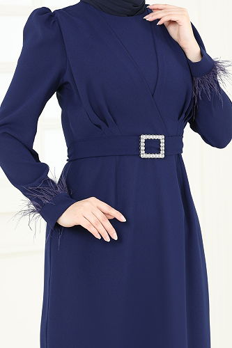 moda selvim فستان سهرة كحلي 3008ARL1089 - Thumbnail