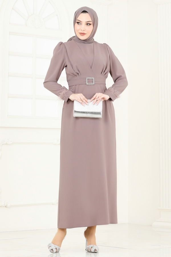 Modaselvim خصم صافٍ20%+20% في سلة التسوق فستان سهرة بيج 3008ARL1089