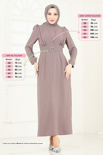 moda selvim فستان سهرة بيج 3008ARL1089 - Thumbnail