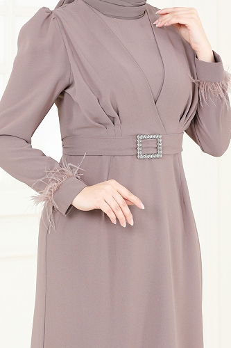 moda selvim فستان سهرة بيج 3008ARL1089 - Thumbnail