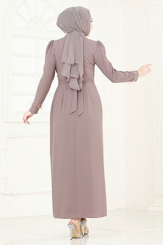 moda selvim فستان سهرة بيج 3008ARL1089 - Thumbnail