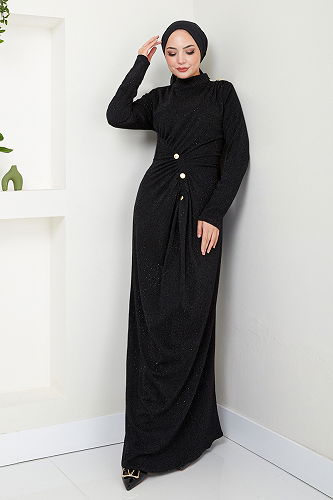 moda selvim Evening Dress 3010BSS1025-M Black - Thumbnail