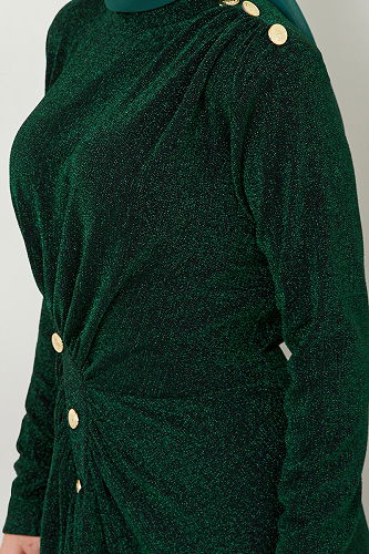 moda selvim فستان سهرة زيتي 3010BSS1025-M - Thumbnail