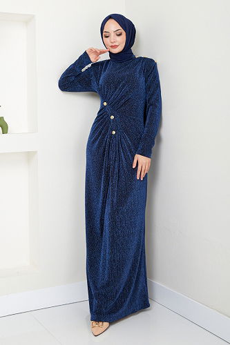 moda selvim Evening Dress 3010BSS1025-M Navy Blue - Thumbnail