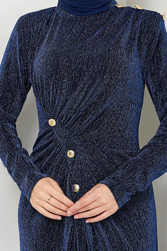 moda selvim Evening Dress 3010BSS1025-M Navy Blue - Thumbnail