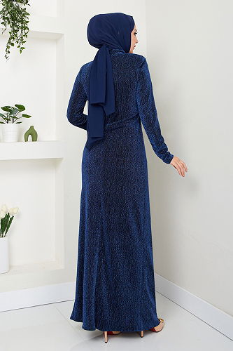 moda selvim Evening Dress 3010BSS1025-M Navy Blue - Thumbnail