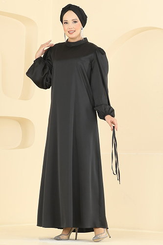 moda selvim فستان سهرة أسود 3012ARL1089 - Thumbnail