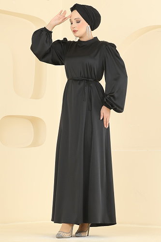 moda selvim فستان سهرة أسود 3012ARL1089 - Thumbnail