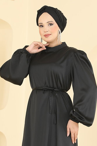 moda selvim فستان سهرة أسود 3012ARL1089 - Thumbnail