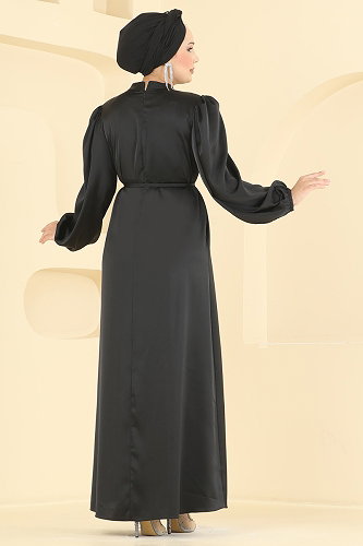 moda selvim فستان سهرة أسود 3012ARL1089 - Thumbnail