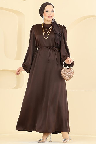 moda selvim فستان سهرة بني 3012ARL1089 - Thumbnail