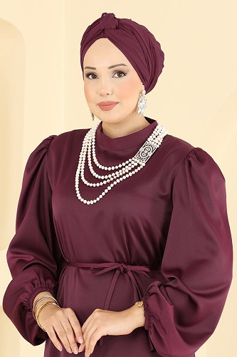 moda selvim Evening Dress 3012ARL1089 Burgundy - Thumbnail