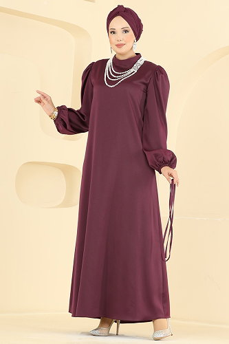 moda selvim فستان سهرة خمري 3012ARL1089 - Thumbnail