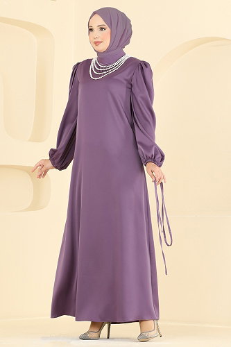 moda selvim Evening Dress 3012ARL1089 Dark Lilac - Thumbnail