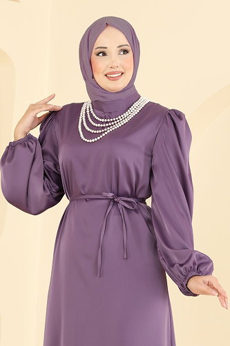 moda selvim Evening Dress 3012ARL1089 Dark Lilac - Thumbnail