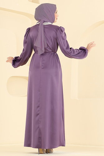 moda selvim Evening Dress 3012ARL1089 Dark Lilac - Thumbnail
