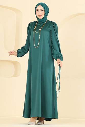 moda selvim Evening Dress 3012ARL1089 Emerald - Thumbnail