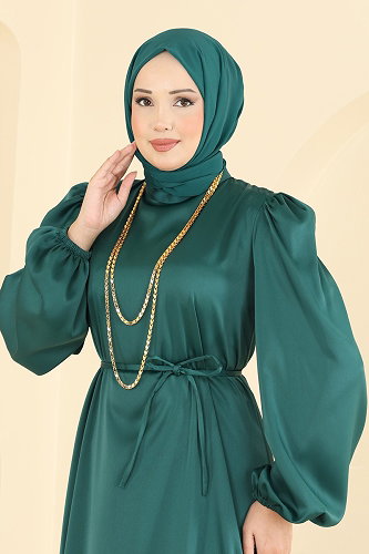moda selvim Evening Dress 3012ARL1089 Emerald - Thumbnail