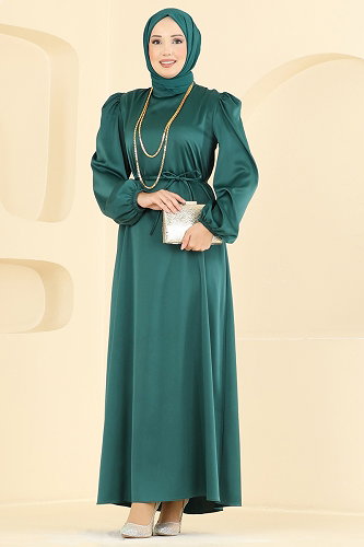 moda selvim فستان سهرة زيتي 3012ARL1089 - Thumbnail