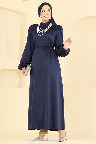moda selvim فستان سهرة كحلي 3012ARL1089 - Thumbnail