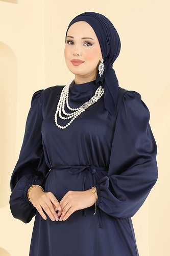 moda selvim فستان سهرة كحلي 3012ARL1089 - Thumbnail