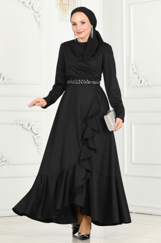 moda selvim Evening Dress 3017KTR750 Black - Thumbnail