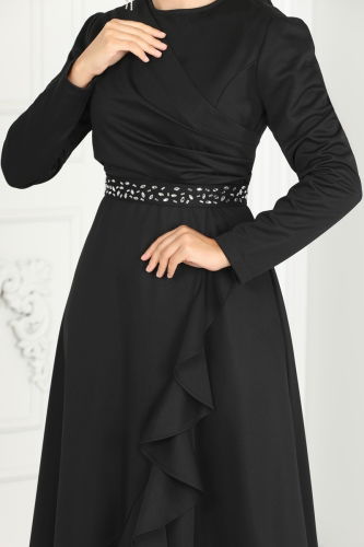 moda selvim EVENING DRESS 3017KTR750 Black - Thumbnail